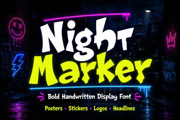 Night Marker: A Playful Display Font for Handmade Labels & Printables