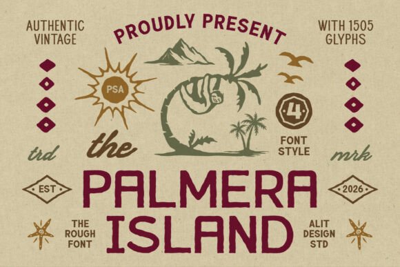 Palmera Island Typeface: Vintage Charm for Handmade Labels & Printables
